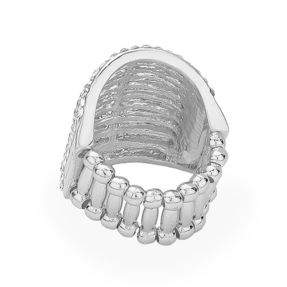 Silver Rhinestone Crystal Wide Stretch Ring Striped Fashion Statement Jewelry - Picture 4 of 4